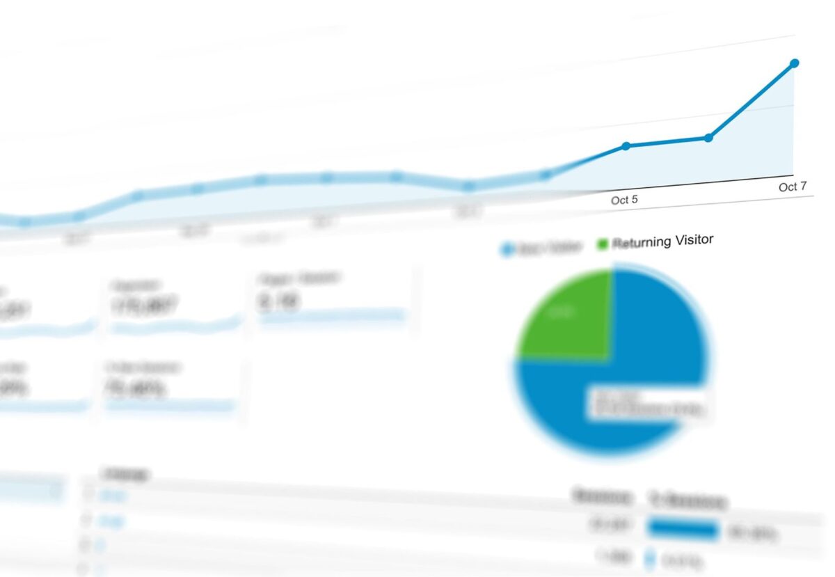 Analytics dashboard showing rising organic traffic in a monthly link building report